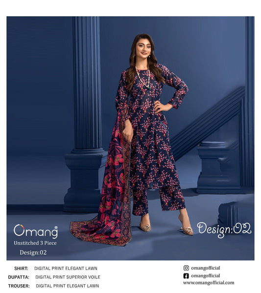 OMANG DIGITAL PRINT 3PC LAWN 10 SUITS A