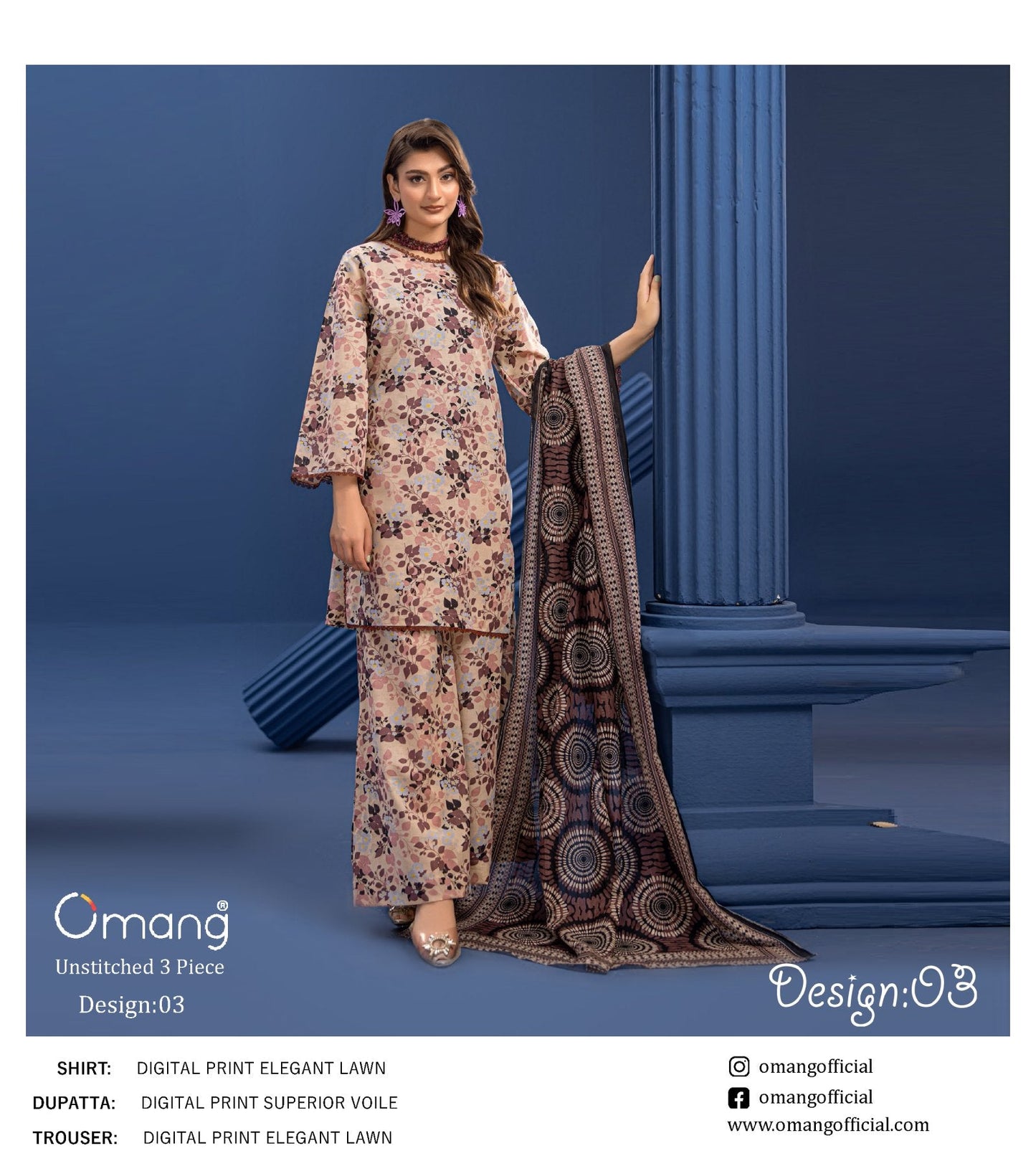 OMANG DIGITAL PRINT 3PC LAWN 5 SUITS