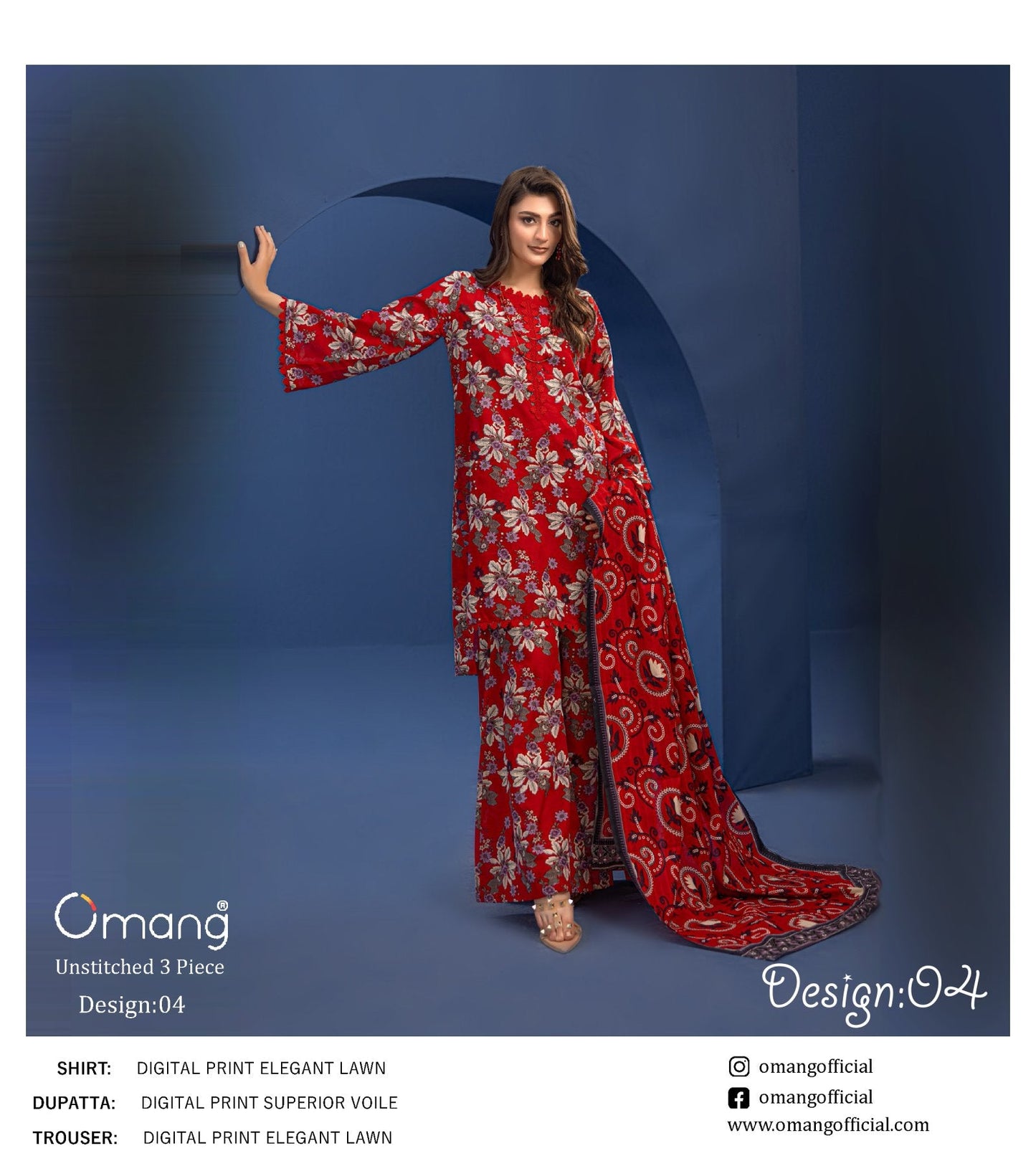 OMANG DIGITAL PRINT 3PC LAWN 10 SUITS A