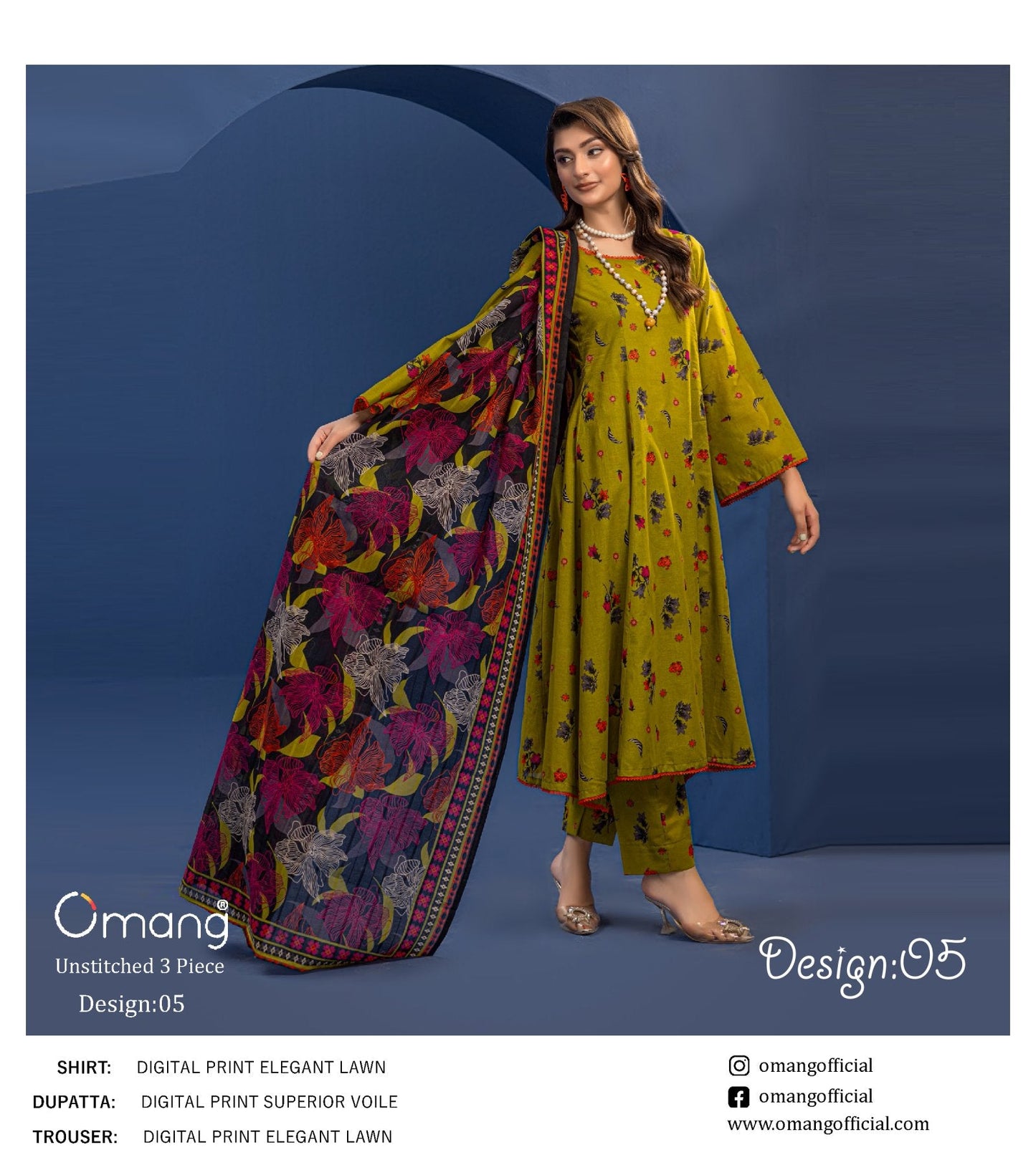 OMANG DIGITAL PRINT 3PC LAWN 10 SUITS B