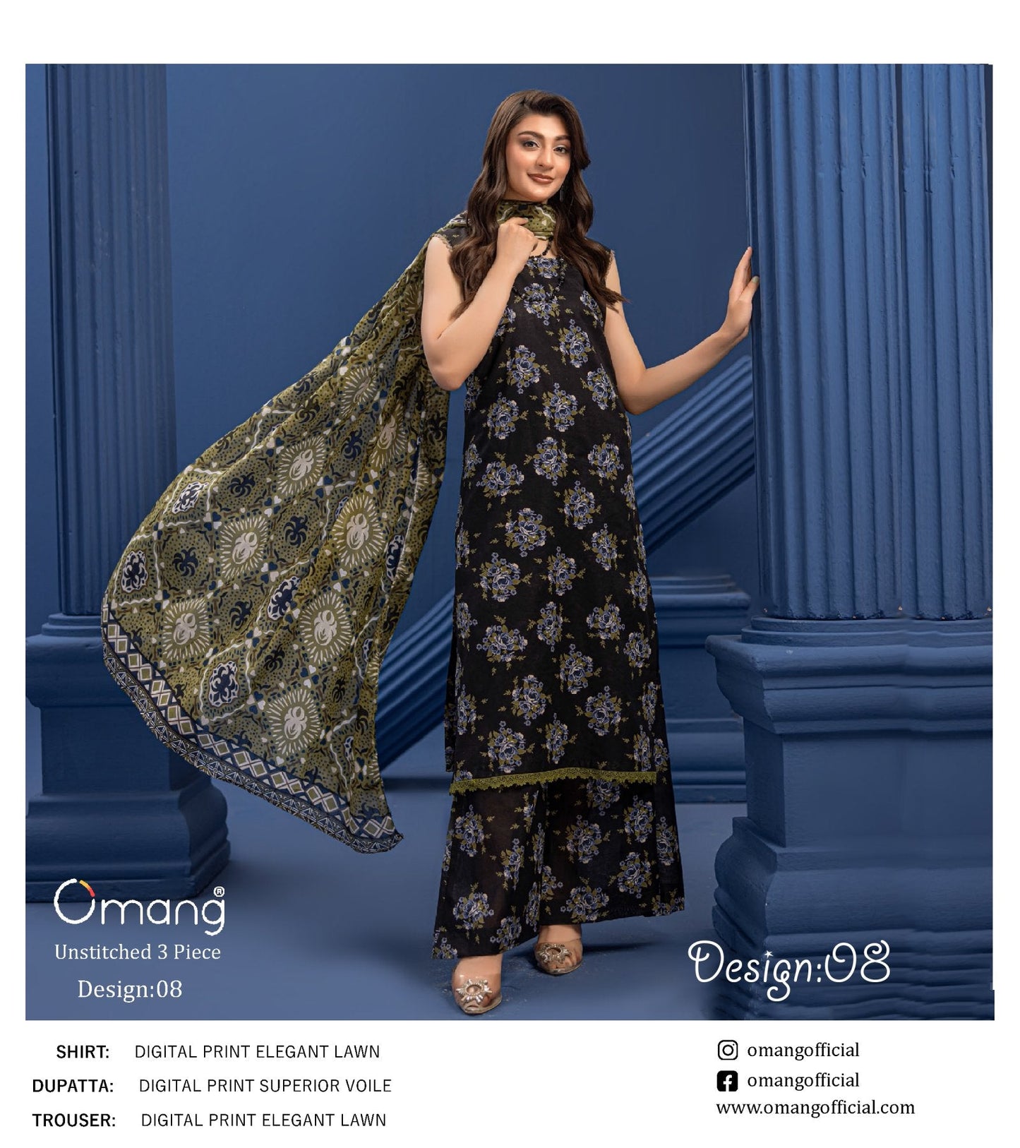 OMANG DIGITAL PRINT 3PC LAWN 10 SUITS A